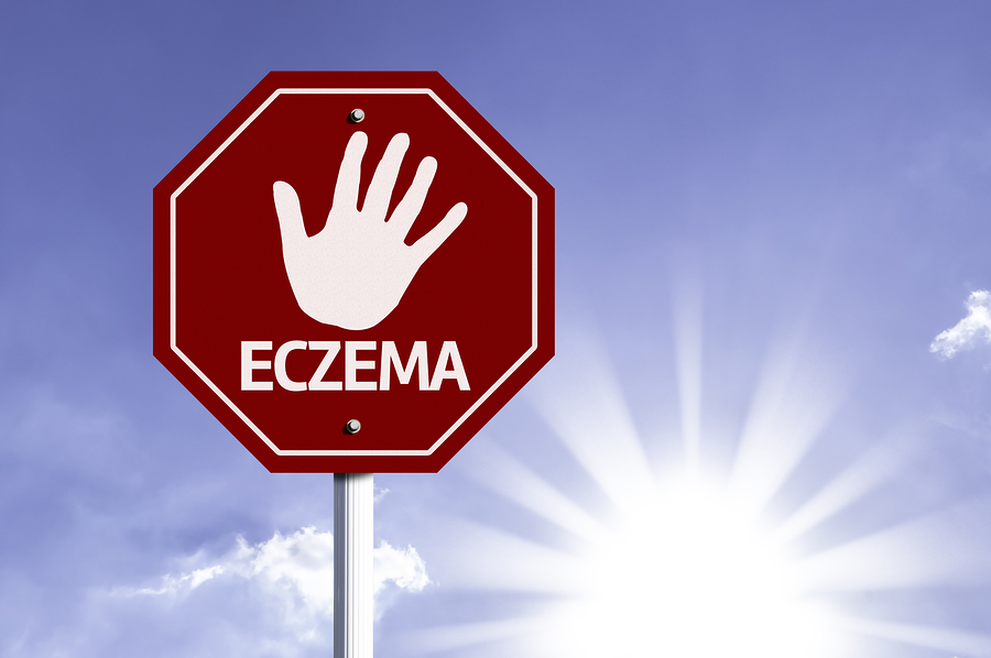 Stop Eczema red sign with sun background